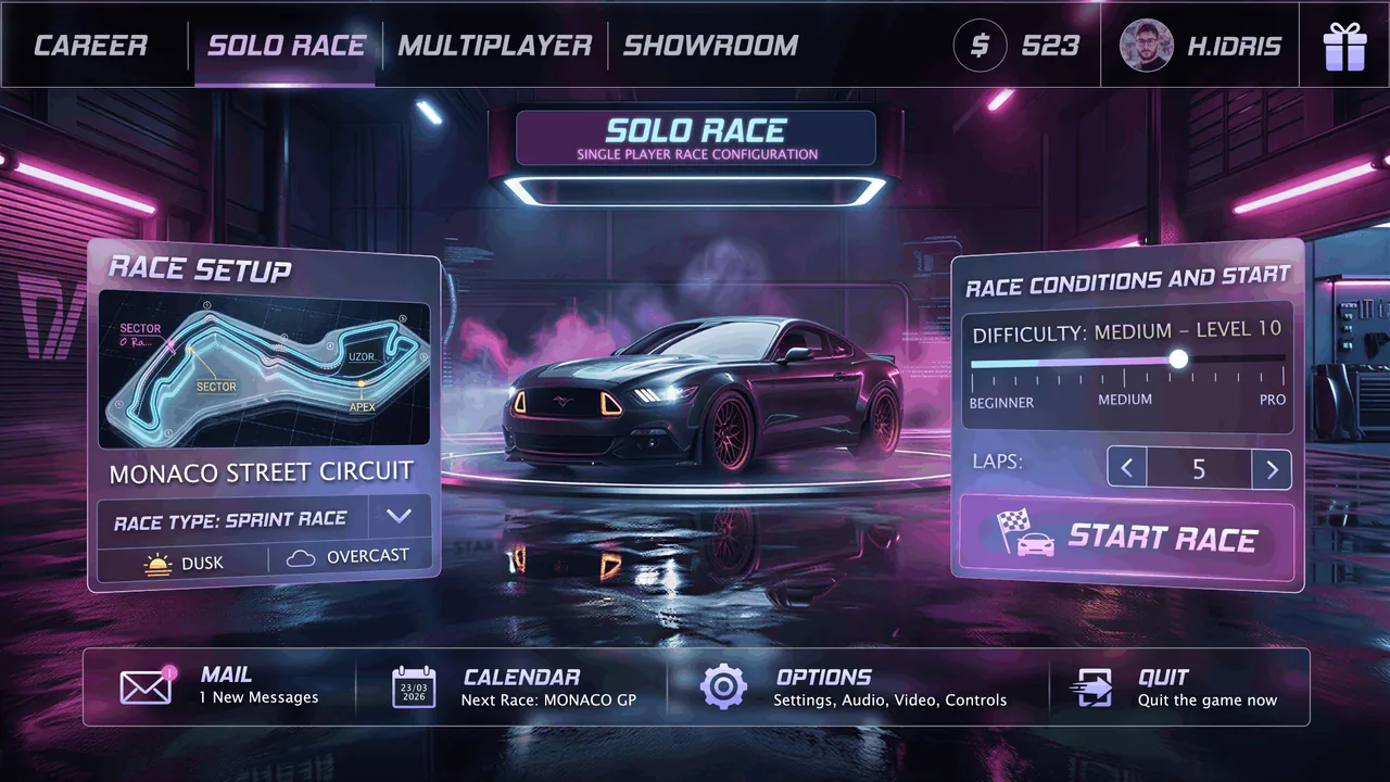 Nocturne Drive: Race configuration: the track